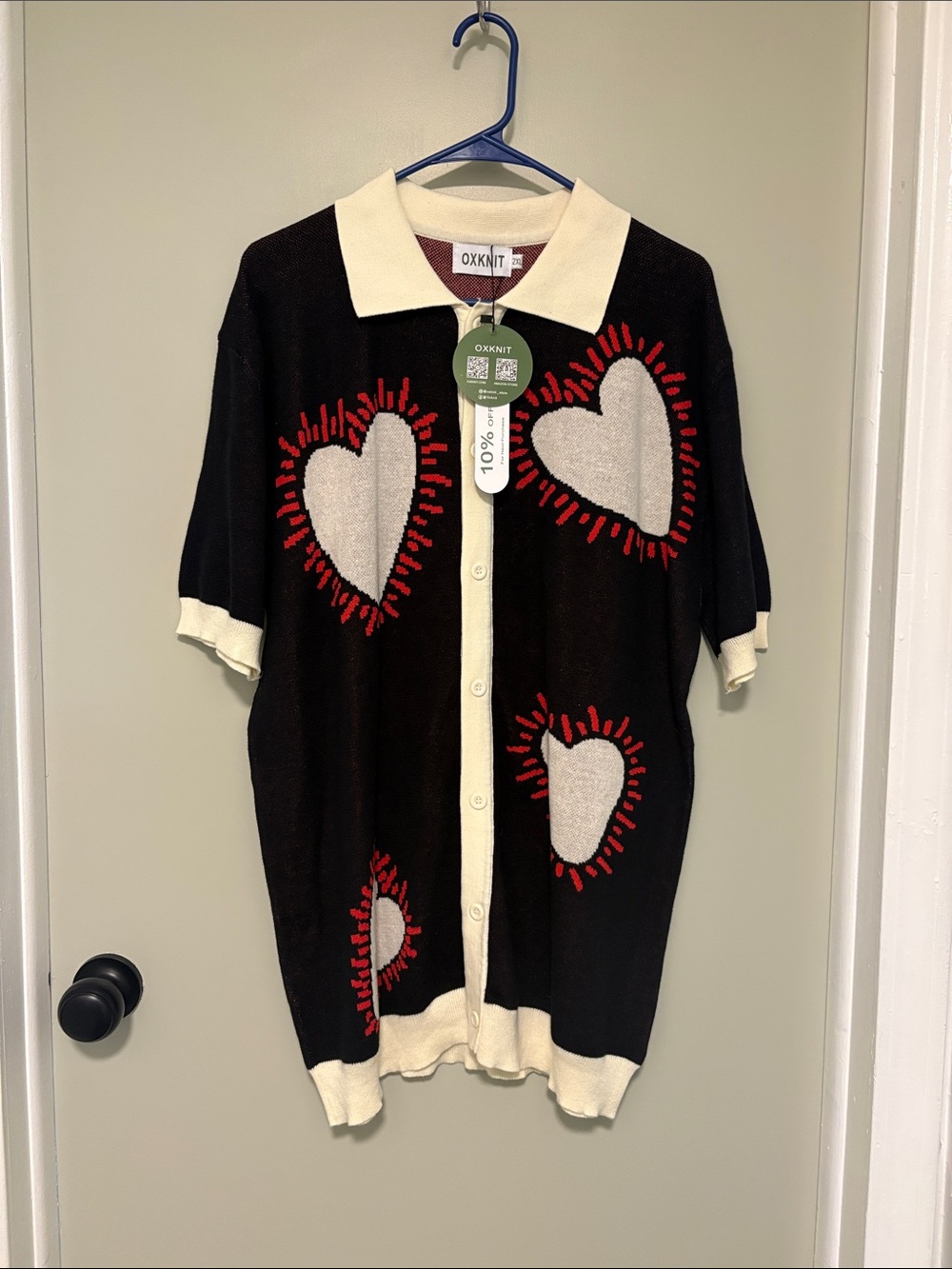 NWT Oxknit short sleeve button front cotton sweater. Size XL